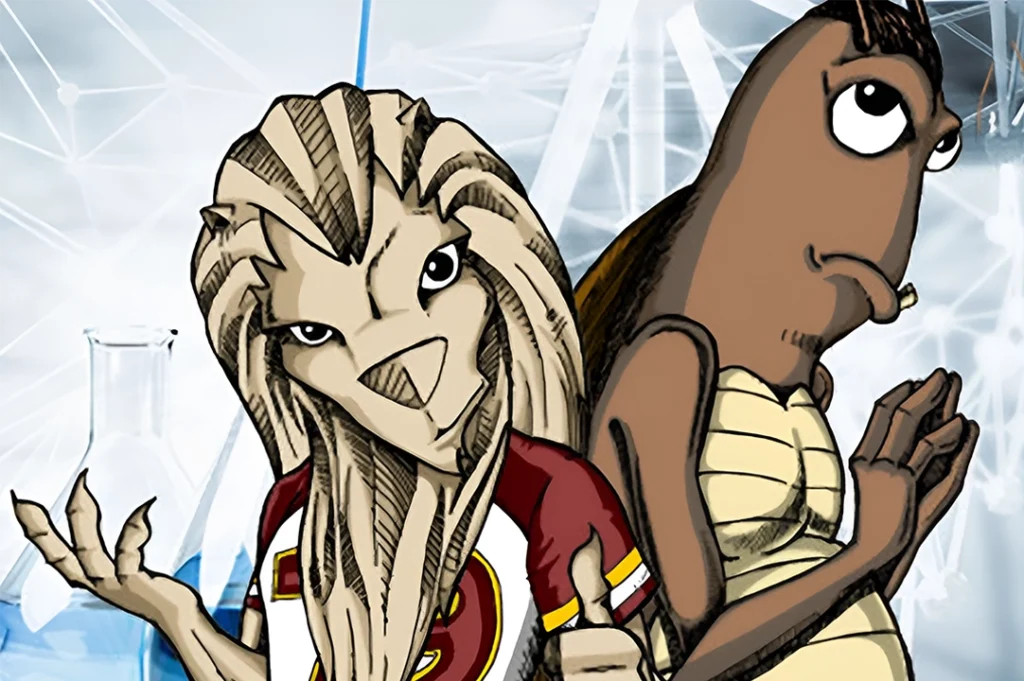 La mascota Cucaman aprende de Leus, ambos conviven en Universidad Humanitas.