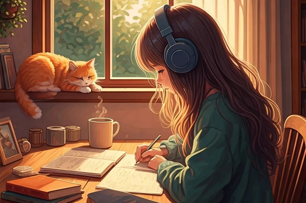Elige música que te motive y ayude a tranquilizar tu mente para prepararla para el estudio, como Lofi Girl.